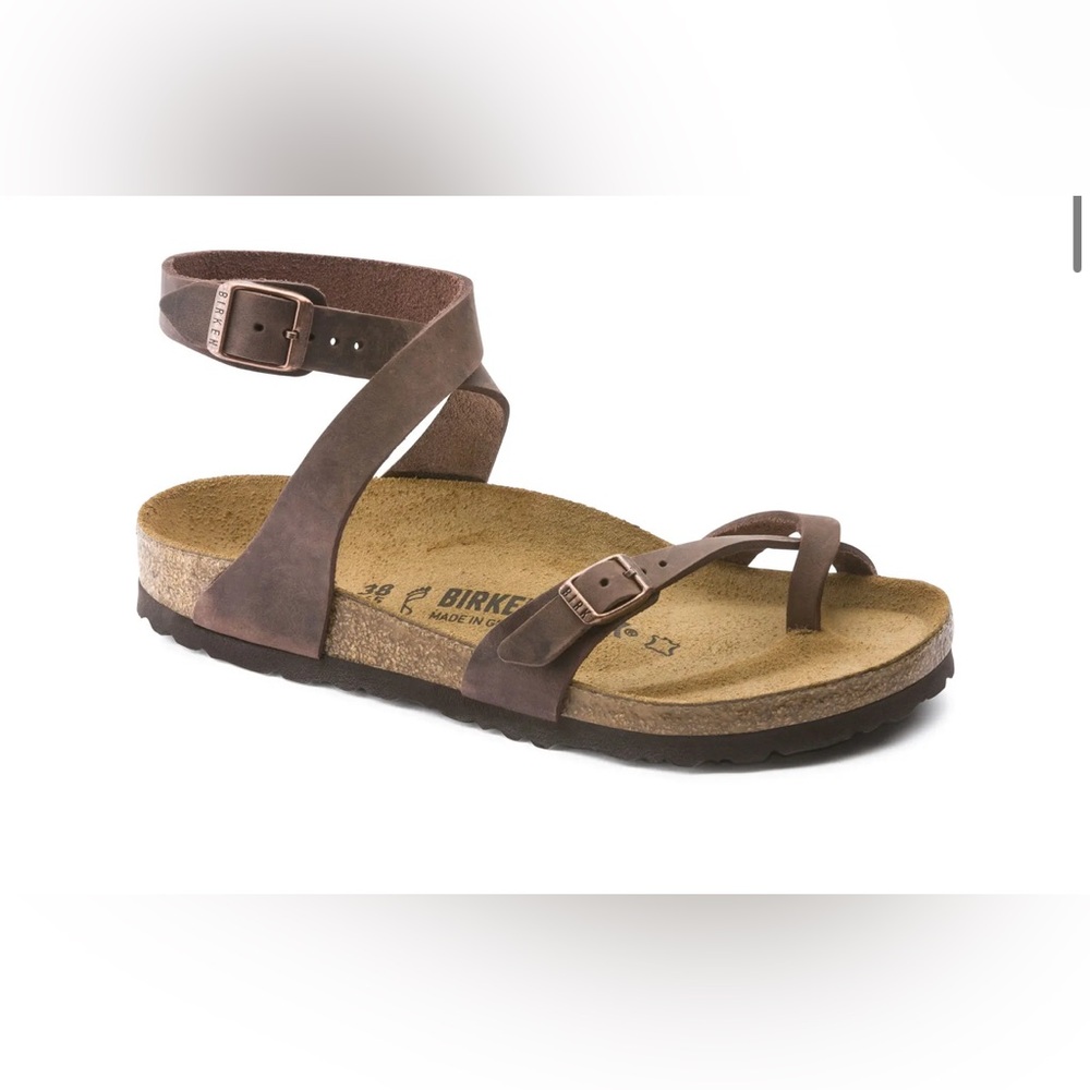 Birkenstock Brown Leather Ankle-Strap Cork Sandals - Picture 2 of 6